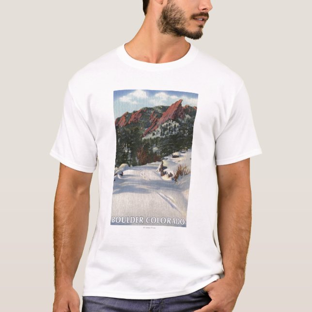 Stenblock Colorado - Flatirons i vinter Tee Shirt (Framsida)
