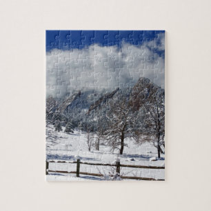 Stenblocket Colorado snöig Flatirons landskap Pussel