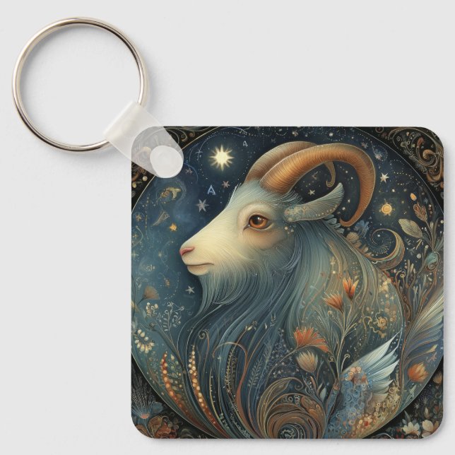 Stenbock Get Zodiak Astrologi Celestial Födelsedag Nyckelring (Framsida)