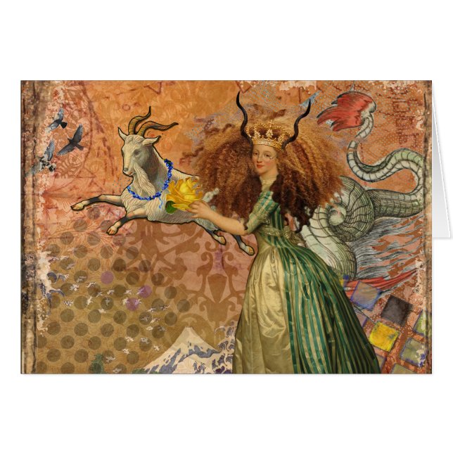 Stenbock Kvinna Collage Vintage Whimsical Surreal Hälsningskort (Framsidan Horizontal)
