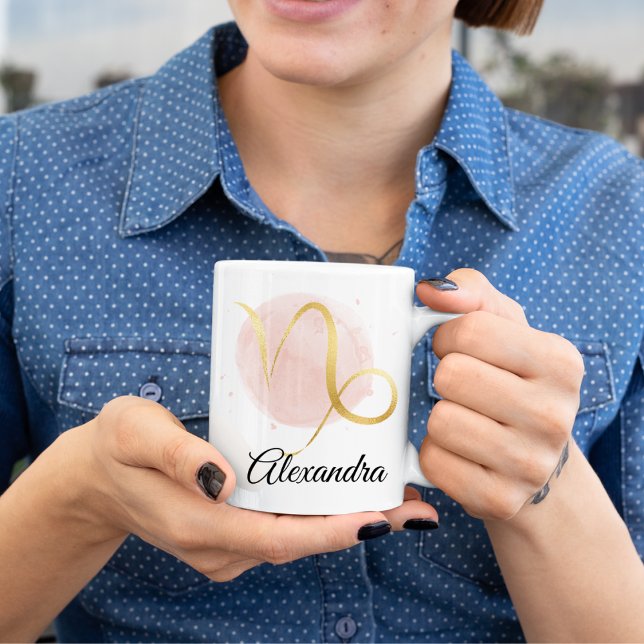 Stenbocken Anpassad Vattenfärg Zodiak Design  Kaffemugg (Skapare uppladdad)