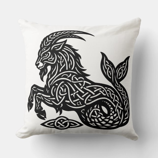 Stenbocken — Förhäxad bläck Zodiak Get‑Fisk Kudde (Framsida)