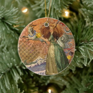 Stenbocken Kvinna Get Whimsical Kul Julgransprydnad Keramik