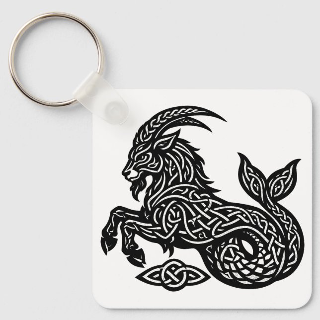 Stenbocken — Spökfärgad bläck Zodiak Get‑Fisk Nyckelring (Framsida)
