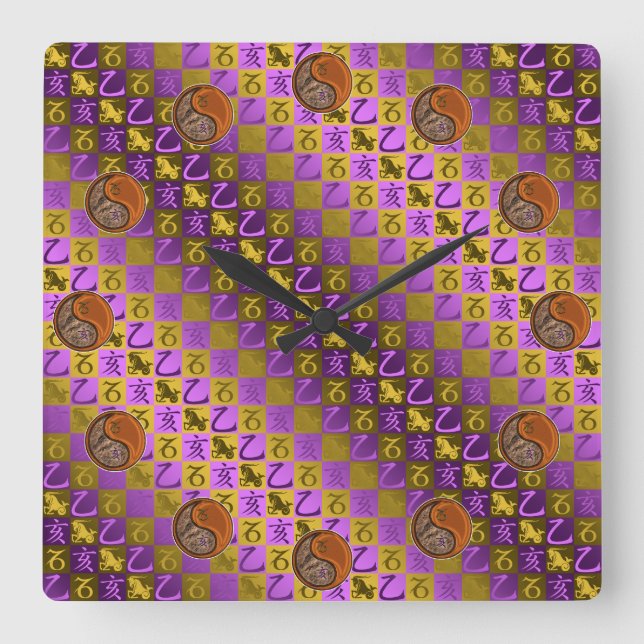 Stenbocken & Trä Gris Fyrkantig Klocka (Framsida)
