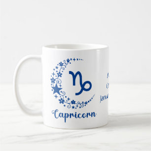 Stenbocken Zodiac Astrologi Födelsedag Blå Vit Kaffemugg
