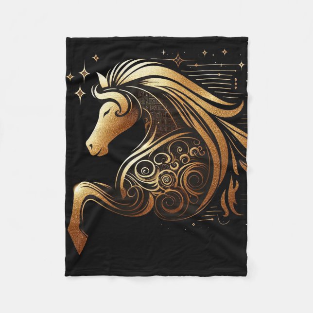 Stenbocken Zodiac Guld Häst Astrologi Fleecefilt (Framsidan)