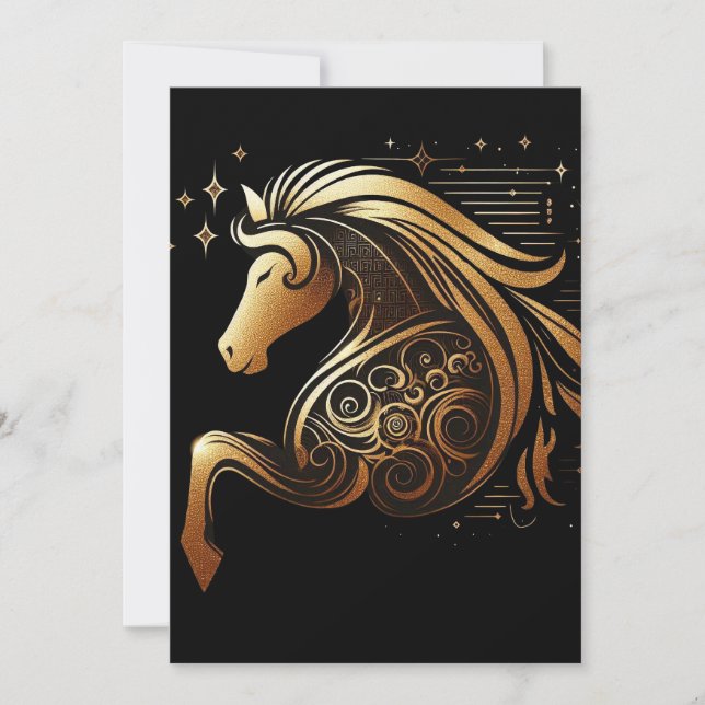 Stenbocken Zodiac Guld Häst Astrologi Julkort (Framsida)