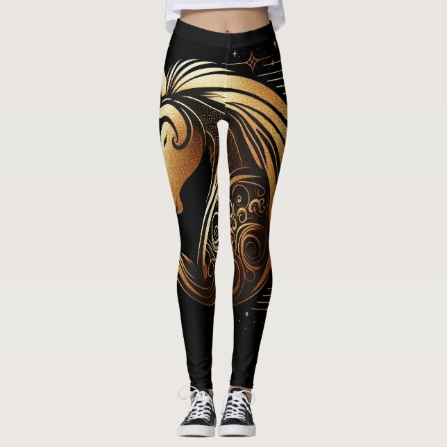 Stenbocken Zodiac Guld Häst Astrologi Leggings (Framsida)