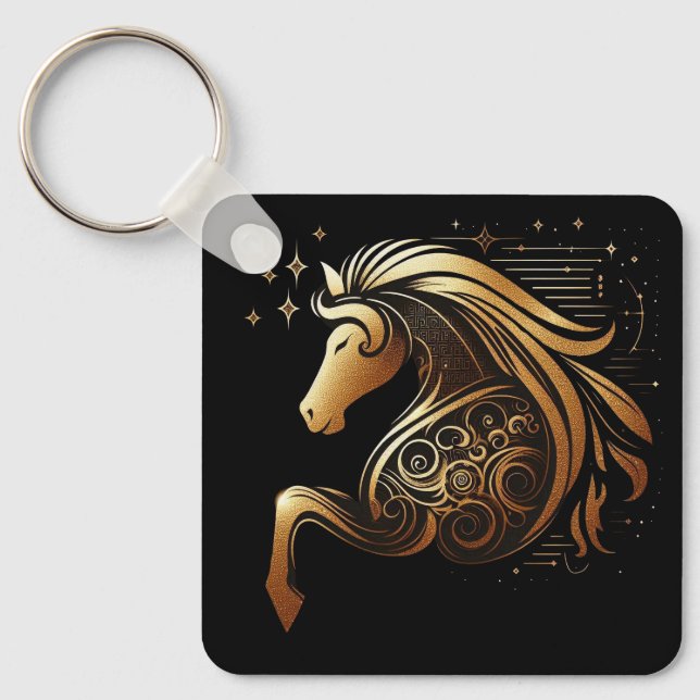Stenbocken Zodiac Guld Häst Astrologi Nyckelring (Framsida)