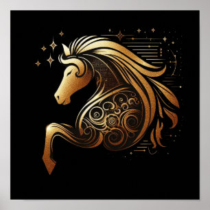 Stenbocken Zodiac Guld Häst Astrologi Poster