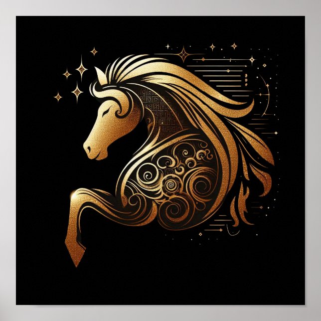 Stenbocken Zodiac Guld Häst Astrologi Poster (Framsidan)