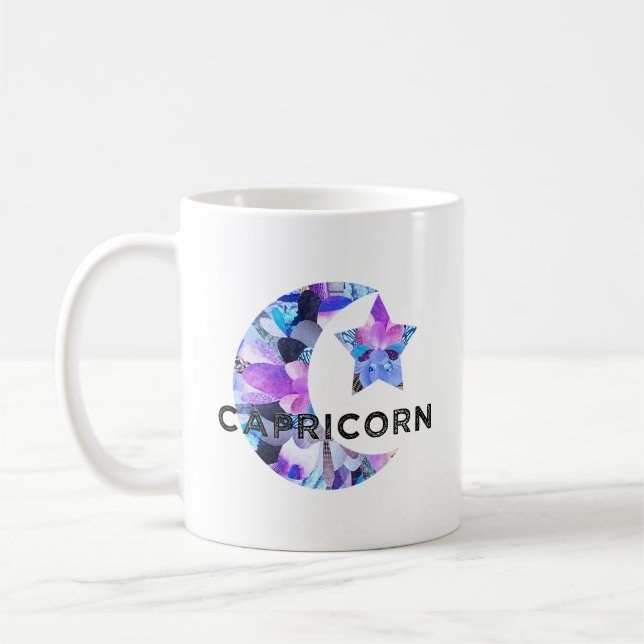 Stenbocken Zodiac Halvmåne Stjärna Collage Konst Kaffemugg (Vänster)