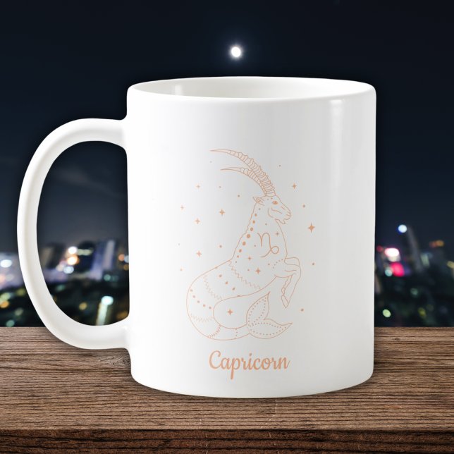 Stenbocken Zodiac Linje Konst Vit Persika Kaffemugg (Skapare uppladdad)