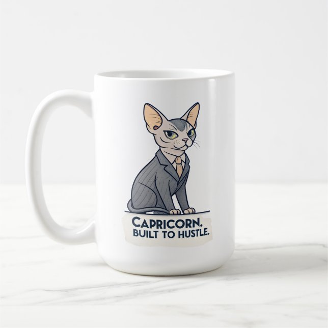Stenbocken Zodiac Sphynx Katt Byggd För Att Hustla Kaffemugg (Vänster)