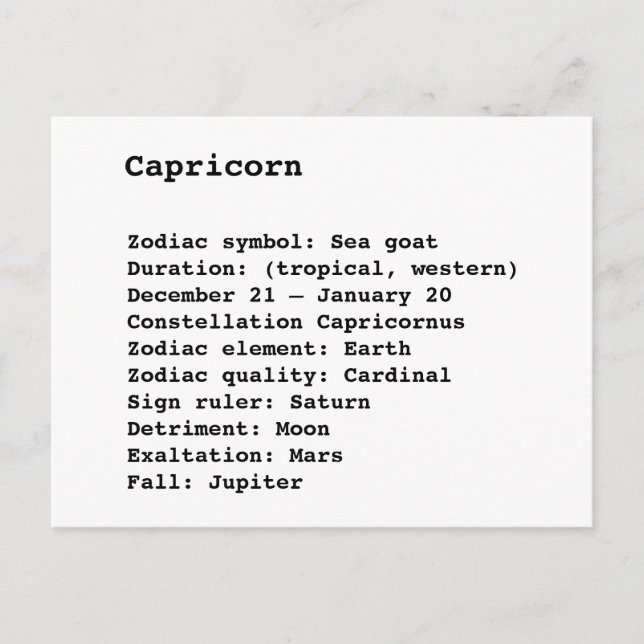 Stenbocken Zodiakens tecken Astrologi födelsedag Vykort (Framsida)