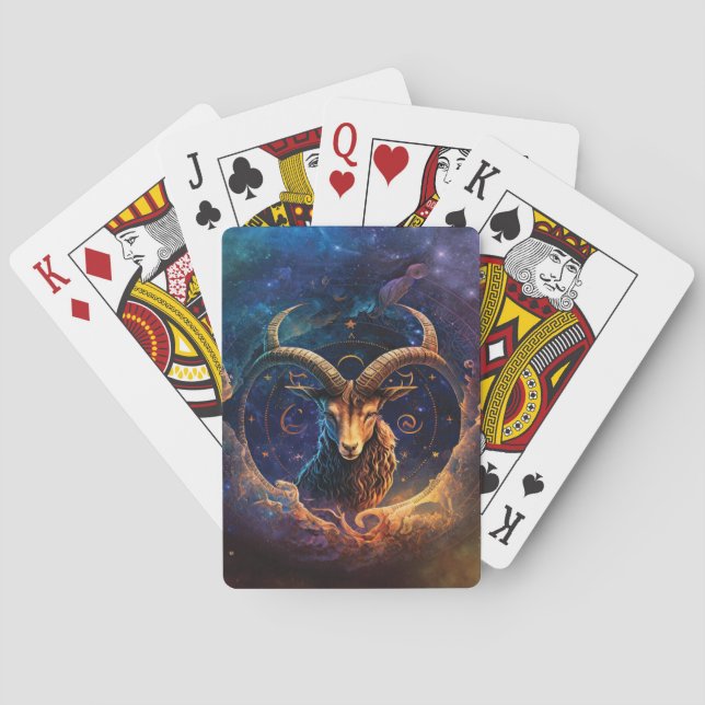 Stenbocken Zodiakteckens Vattenfärgdesign Casinokort (Baksidan)