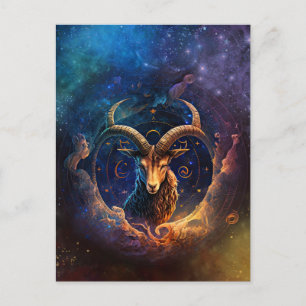 Stenbocken Zodiakteckens Vattenfärgdesign Vykort
