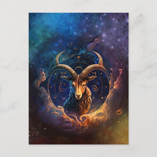 Stenbocken Zodiakteckens Vattenfärgdesign Vykort (Framsida)