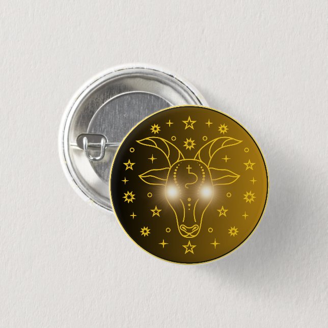Stenbockens Zodiak Emblem | Minimalt Celest Symbol Knapp (Framsida & baksida)