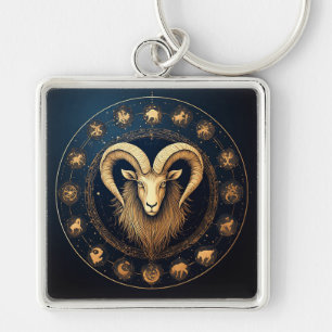Stenbockens Zodiak-symbol Fyrkantig Silverfärgad Nyckelring