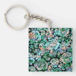 Stencil-Blommigt i Grönt och persika