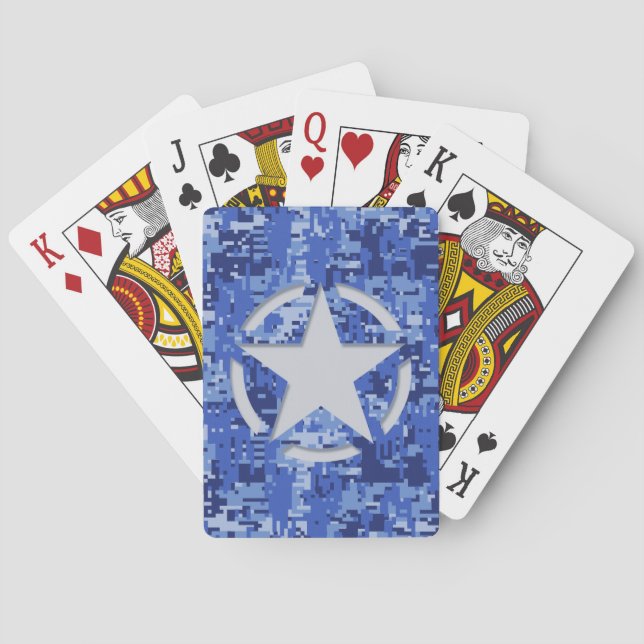 Stencil Retro Navy Blue Camouflage Casinokort (Baksidan)