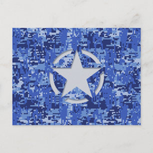 Stencil Retro Navy Blue Camouflage Vykort