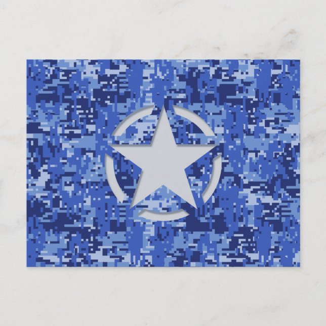 Stencil Retro Navy Blue Camouflage Vykort (Framsida)