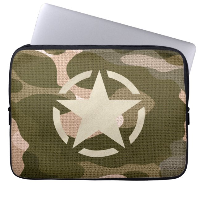 Stencil Vintage Decal on Camo Stil Laptop Sleeve (Framsidan)
