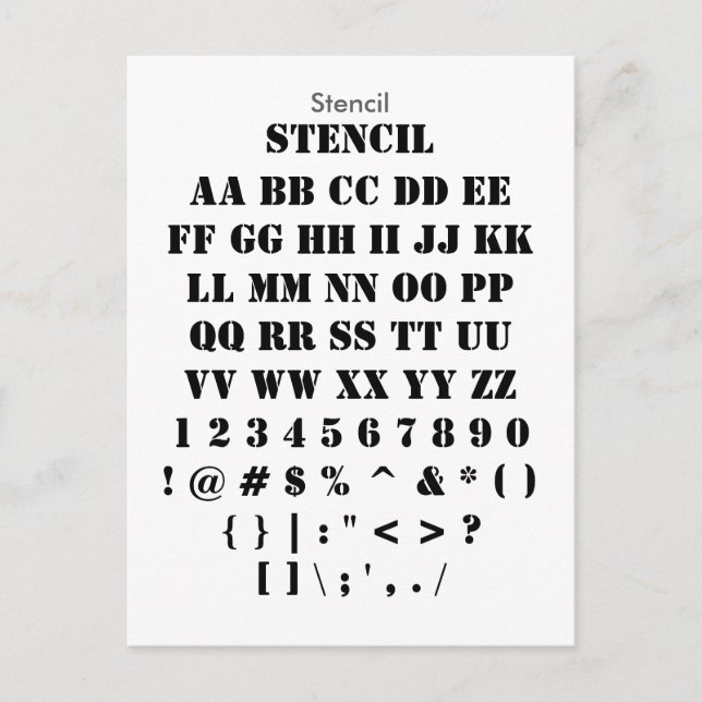 Stencil - Zazzle Font Sampler Lakan Vykort (Framsida)