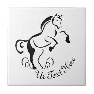 Stenciled Black Horse Rearing med dammsvullnar Kakelplatta