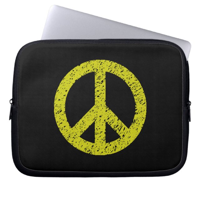 Stenciled Peace Symbol - Banana på Blk Laptop Sleeve (Framsidan)