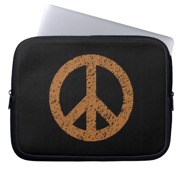 Stenciled Peace Symbol - Brown på Blk Laptop Fodral (Framsidan)