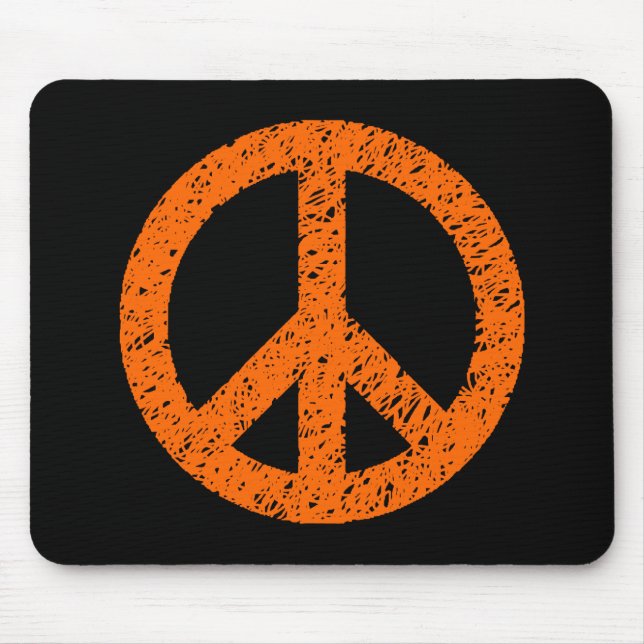 Stenciled Peace Symbol - Orange på Black Musmatta (Framsidan)