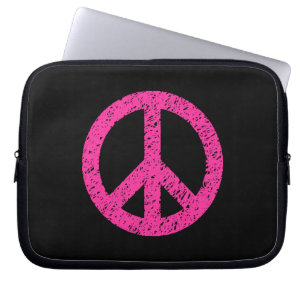 Stenciled Peace Symbol - Shock rosa på Blk Laptop Sleeve