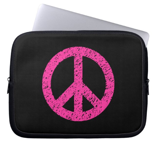 Stenciled Peace Symbol - Shock rosa på Blk Laptop Sleeve (Framsidan)