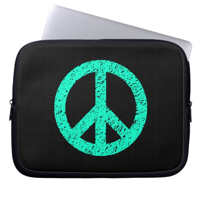 Stenciled Peace Symbol - turkos på Blk Laptop Sleeve (Framsidan)