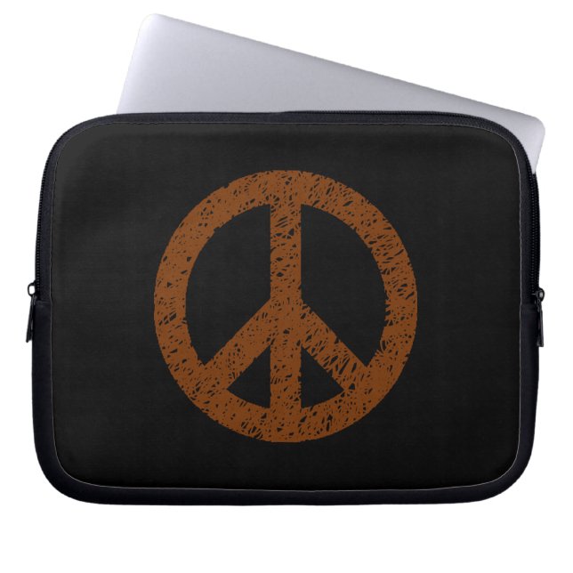 Stenciled Peace Symbol - Walnut på Blk Laptop Fodral (Framsidan)