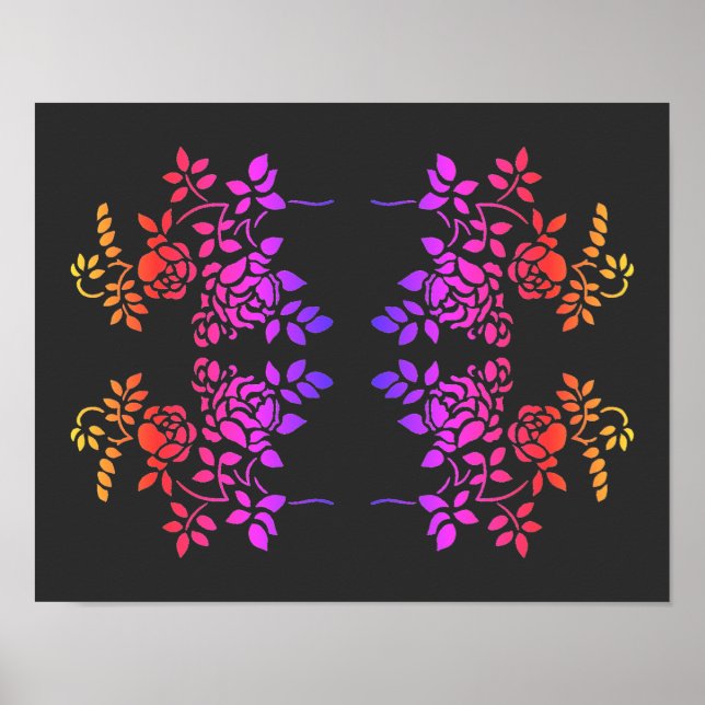 Stenciled Ro Flowers Abstrakt Färg Poster (Framsidan)