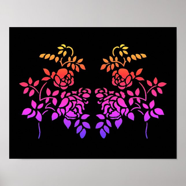 Stenciled Ro Flowers Abstrakt Färg Poster (Framsidan)