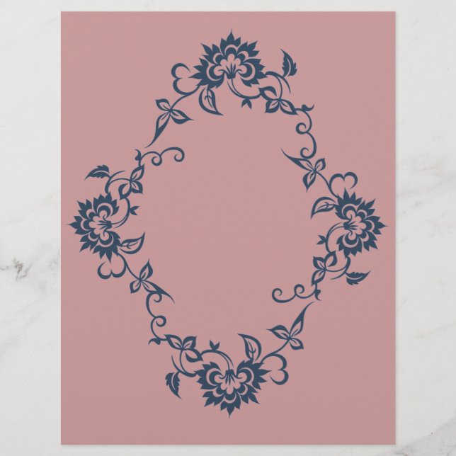 Stencilerad blomdesign Plommonblå scrapbookpapper (Framsida)