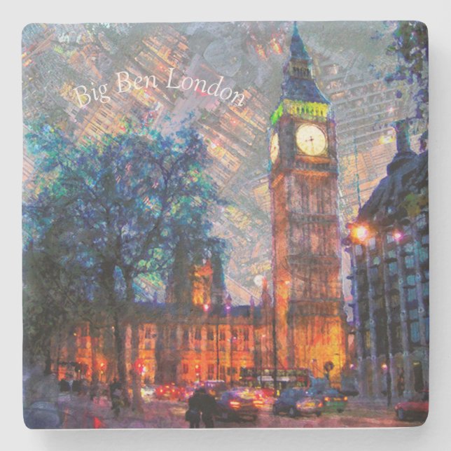 Stendrickor för glas - Big Ben London Stenunderlägg (Framsidan)