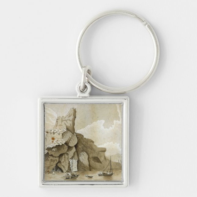 Stenen av Quang-Yin Fyrkantig Silverfärgad Nyckelring (Framsidan)