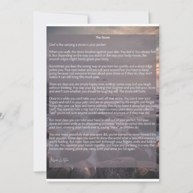 Stenen, en dikt om sorg och förlust julkort (Framsida)