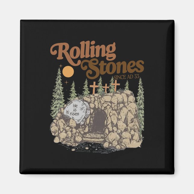 Stenen Rullades Bort Han Är Vid Liv Retro Kristus Magnet (Framsidan)