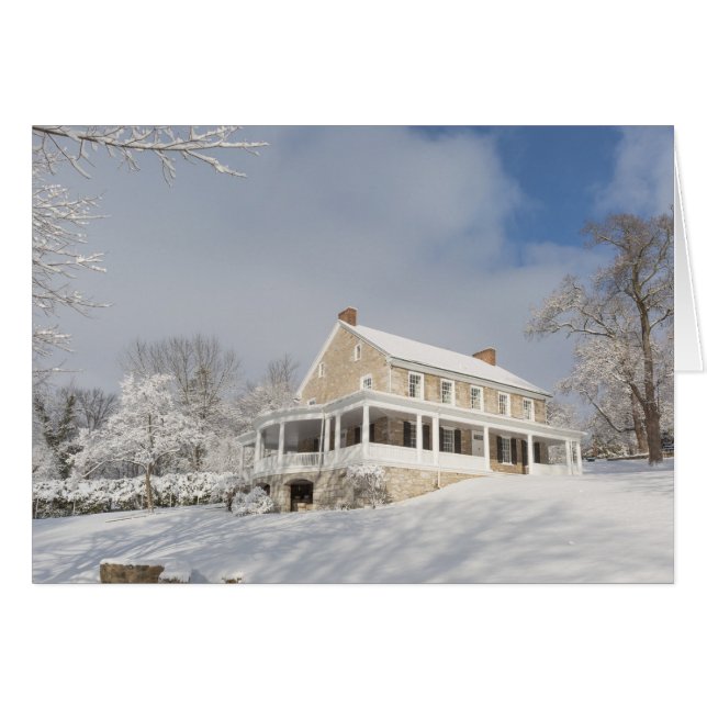 Stenherrgård i snö och solljus hälsningskort (Framsidan Horizontal)