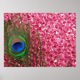 Stenig rosa påfågelfjäder poster