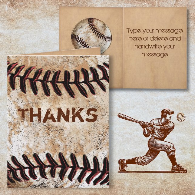 Stenliknande Tack med Vintage Baseball Kort (Baseball Thank You Cards. )