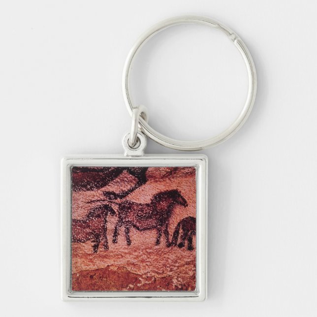 Stenmålning av tarpans, c.17000 BC Fyrkantig Silverfärgad Nyckelring (Framsidan)